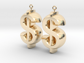 Earrings Dollar Symbols in 14k Gold Plated Brass