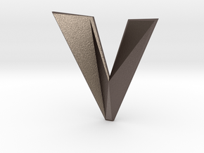 Distorted letter V in Polished Bronzed Silver Steel