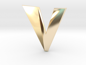 Distorted letter V in 14K Yellow Gold
