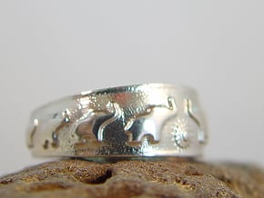 Marching Elephants Ring in Polished Silver