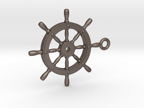 ship wheel Pendant 2 in Polished Bronzed Silver Steel