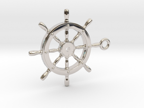 ship wheel Pendant 2 in Rhodium Plated Brass