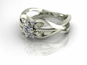 Flower ring, split shank. NO STONES SUPPLIED in Fine Detail Polished Silver