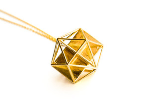Golden Icosahedron Pendant in Natural Brass