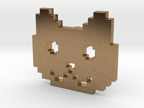 Retro Pixel Cat Pendant in Natural Brass