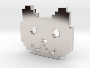Retro Pixel Cat Pendant in Rhodium Plated Brass