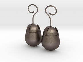 Mouse SD Card Holder Earrings (Rounded) in Polished Bronzed Silver Steel