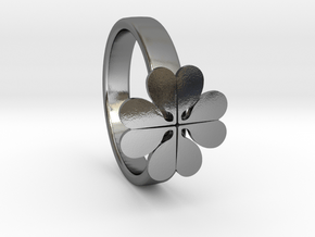 Ring "Four-leafed Clover" in Polished Silver: 6 / 51.5