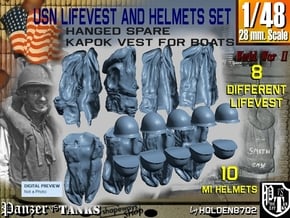 1-48 USN Hanged Lifevest And Helmets Set2 in Smooth Fine Detail Plastic