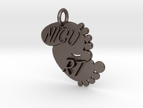 NICU RT Foot Print Keychain in Polished Bronzed Silver Steel