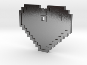 Pixel Art Heart Pendant in Polished Silver