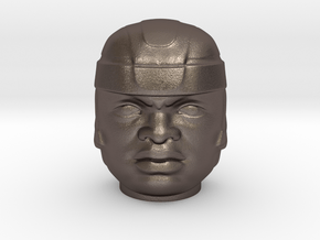 Olmec Head  in Polished Bronzed Silver Steel: Small