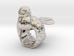 Owl Ring Size 51 (16,3) in Rhodium Plated Brass