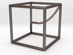 A space curve in a cube in Polished Bronzed Silver Steel