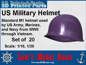 Hemet, US Army, WWII through Vietnam, 1/16 & 1/20  in Smooth Fine Detail Plastic: 1:20