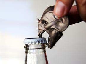 Vampire Head Bottle Opener in Polished Bronzed Silver Steel