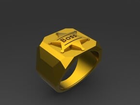 Mens Ring Boss in Polished Gold Steel