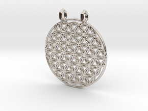 Flower Of Life Pendant (2 Loops) in Rhodium Plated Brass