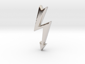 Tailed Electrical Hazard Lightning Bolt  in Rhodium Plated Brass