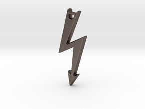 Electrical Hazard Lightning Bolt with Hole in Polished Bronzed Silver Steel