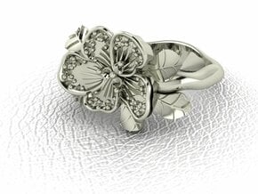 Petal flower with leaves NO STONES  in 14k White Gold