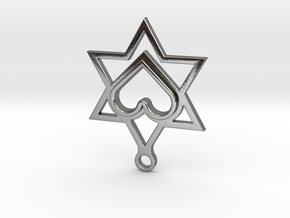 Star of David Heart Pendant in Polished Silver