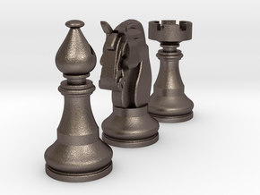 Knight, Rook & Bishop in Polished Bronzed Silver Steel