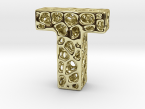 Voronoi Letter ( alphabet ) T in 18k Gold Plated Brass