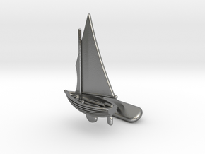 Small Sailing Boat Cufflink II in Natural Silver