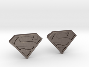 Superman Cufflinks in Polished Bronzed Silver Steel