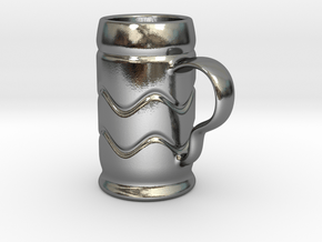 Beer Mug Keychain in Polished Silver