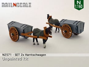 SET 2x Pferd mit Harritschwagen (N 1:160) in Smooth Fine Detail Plastic