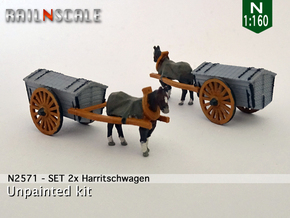 SET 2x Pferd mit Harritschwagen (N 1:160) in Tan Fine Detail Plastic