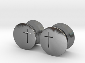 Crucifix Earring Gauges in Polished Silver