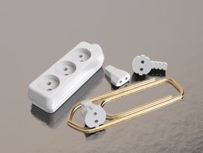 12 EU Plugs and 2 extension parts for a dollhouse in Tan Fine Detail Plastic