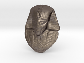 Alien Gray Egyptian Pharaoh Head Pendant 1.5" 38mm in Polished Bronzed Silver Steel