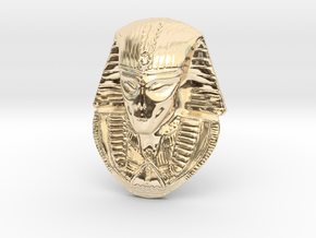 Alien Gray Egyptian Pharaoh Head Pendant 1.5" 38mm in 14k Gold Plated Brass