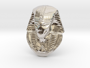 Alien Gray Egyptian Pharaoh Head Pendant 1.5" 38mm in Rhodium Plated Brass
