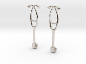 Stethoscope Drop Earring in Rhodium Plated Brass