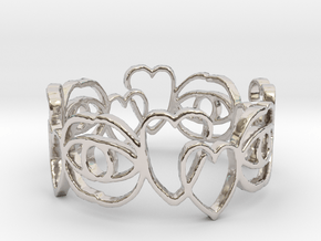 Hearts Ring Design Ring Size 6 in Rhodium Plated Brass
