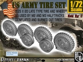 1-72 8-25x20 Worn Tire Halftrack Set3 in Tan Fine Detail Plastic