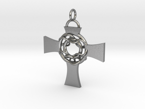 Celtic Circle Cross Pendant in Natural Silver