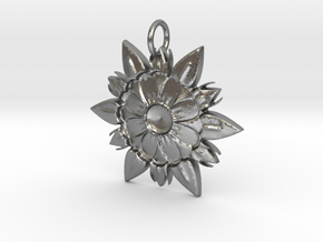 Elegant Chic Flower Pendant Charm in Natural Silver