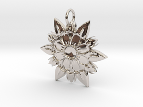 Elegant Chic Flower Pendant Charm in Rhodium Plated Brass