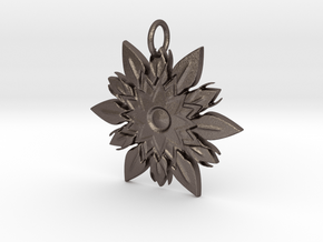 Elegant Chic Flower Pendant Charm in Polished Bronzed Silver Steel