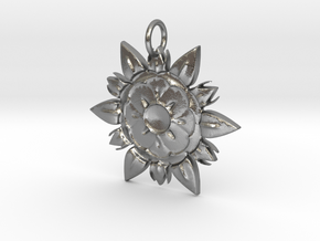 Elegant Chic Flower Pendant Charm in Natural Silver