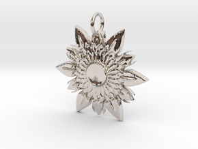 Elegant Chic Flower Pendant Charm in Rhodium Plated Brass