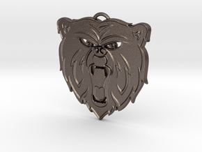 Angry Bear Cartoon Pendant Charm in Polished Bronzed Silver Steel