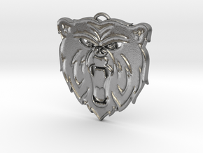 Angry Bear Cartoon Pendant Charm in Natural Silver