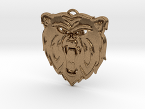 Angry Bear Cartoon Pendant Charm in Natural Brass
